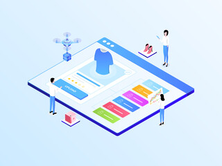 E-Commerce Catalog Upload Isometric Illustration Light Gradient. Suitable for Mobile App, Website, Banner, Diagrams, Infographics, and Other Graphic Assets.