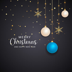 Fototapeta na wymiar Modern merry christmas realistic white and sky blue christmas balls christmas lights