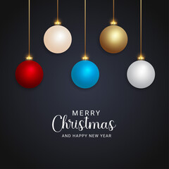 Realistic christmas morden balls christmas lights and black background
