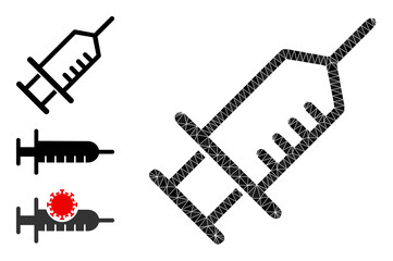 Fototapeta premium lowpoly drug syringe icon, and other icons. Polygonal drug syringe vector is designed from randomized triangles. Flat geometric lowpoly illustration is designed by drug syringe icon.