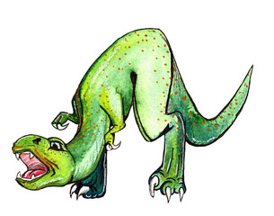 Bright watercolor velociraptor. Bright watercolor velociraptor, for the design of children's rooms and showers