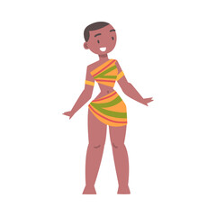 Barefoot African Aboriginal Woman Character Dressed in Traditional Tribal Clothing Vector Illustration