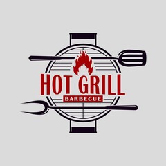 Hot grill Barbecue logo. Spatula fork barbecue grill illustration. Steak house logo icon. Vector illustration template design
