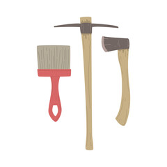 Brush and Pickaxe as Tools for Archeology and Paleontology Excavation in Search of Ancient Artifact and Remain Vector Illustration