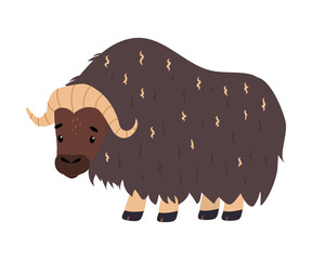 Cute Musk Ox as Arctic Animal with Horns and Thick Shaggy Hairy Coat Vector Illustration
