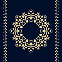 Decorative frame Elegant vector element for design in Eastern style, place for text. Floral golden and dark blue border. Lace illustration for invitations and greeting cards