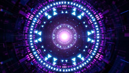 Glowing Geometric Pattern Neon Cyber Passage Tunnel