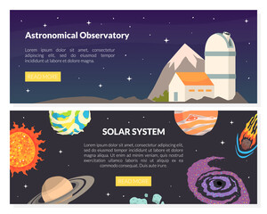 Outer Space and Galaxy Exploration with Observatory and Celestial Body Vector Template