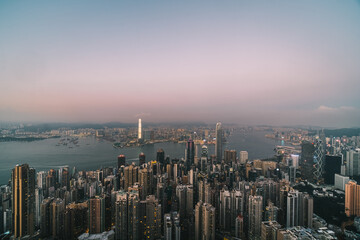 Obraz premium Hong Kong city view from peak at sunset