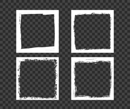 Grunge dirty square frames. Template with brush stroke. Rectangular and square border with grunge overlay. Set of vector illustrations isolated on transparent background.
