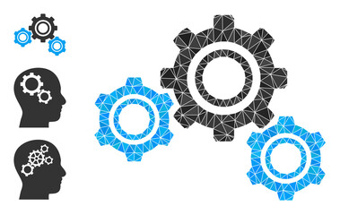 lowpoly gears icon, and bonus icons. Polygonal gears vector constructed of chaotic triangles. Flat geometric lowpoly illustration is created from gears icon.