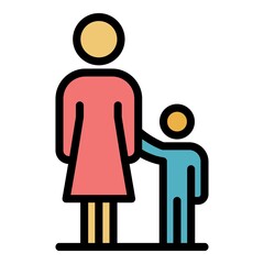 Mother with son icon. Outline mother with son vector icon color flat isolated