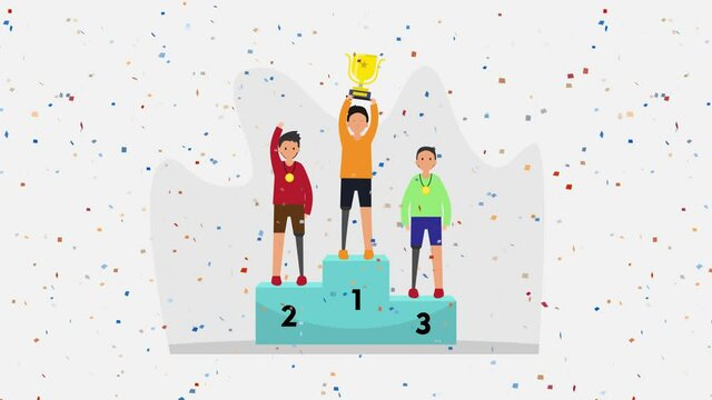 Handicapped sportsmen standing on podium