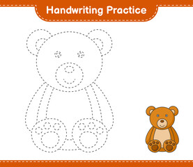 Handwriting practice. Tracing lines of Teddy Bear. Educational children game, printable worksheet, vector illustration