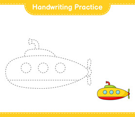 Handwriting practice. Tracing lines of Submarine. Educational children game, printable worksheet, vector illustration