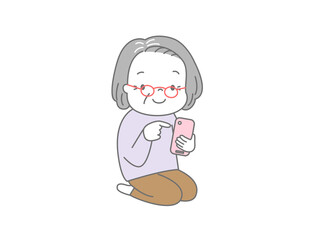 スマートフォンを操作しているおばあさん
