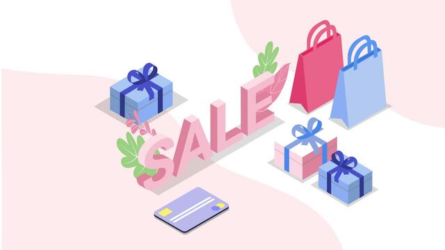 Sale word with credit card and gift boxes