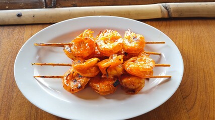 shrimp yakitori is japanese skewer bbq, like satay
