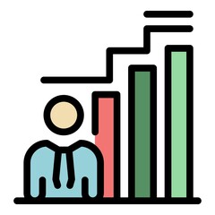 Outsource employee graph icon. Outline outsource employee graph vector icon color flat isolated