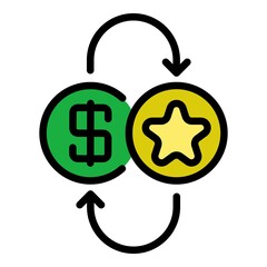 Bonus convert coin icon. Outline bonus convert coin vector icon color flat isolated