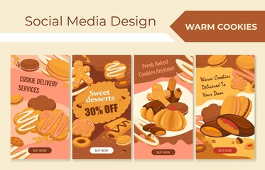 Sweet food delivery, cookie banner, vector illustration.