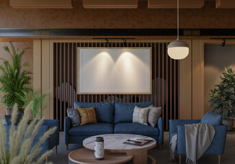 3D illustration Mockup photo frame in living room rendering
