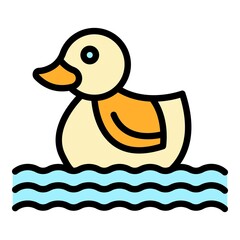 Baby bath duck icon. Outline baby bath duck vector icon color flat isolated
