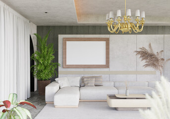 3D illustration Mockup photo frame in living room rendering