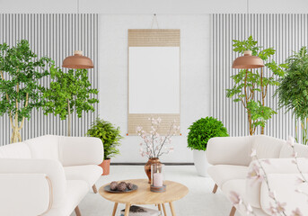 3D illustration Mockup photo frame in restaurant, rendering