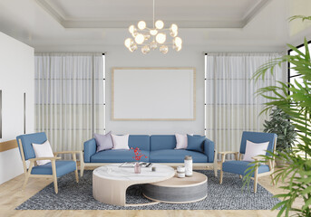 3D illustration Mockup photo frame in living room rendering