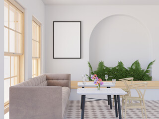 3D illustration Mockup photo frame in living room rendering