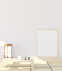 3D illustration mockup frame in japanese style room