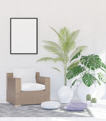 3D illustration Mockup photo frame in living room rendering