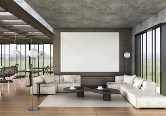 3D illustration Mockup photo frame in living room rendering