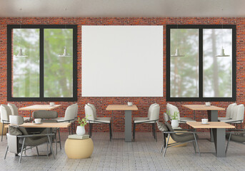 3D illustration Mockup photo frame in living room rendering