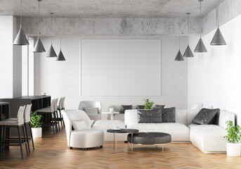 3D illustration Mockup photo frame in living room rendering