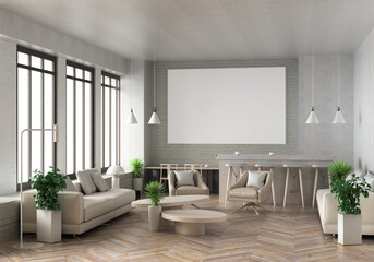 3D illustration Mockup photo frame in living room rendering