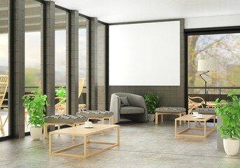 3D illustration Mockup photo frame in living room rendering