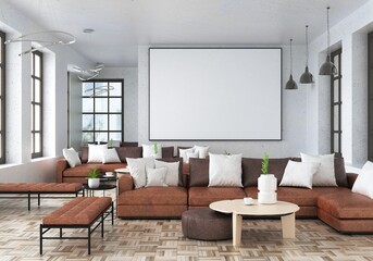 3D illustration Mockup photo frame in living room rendering