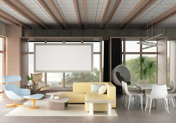 3D illustration Mockup photo frame in living room rendering