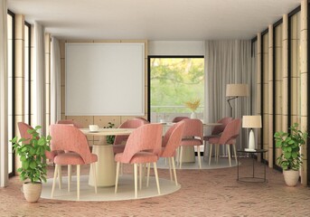 3D illustration Mockup photo frame in living room rendering