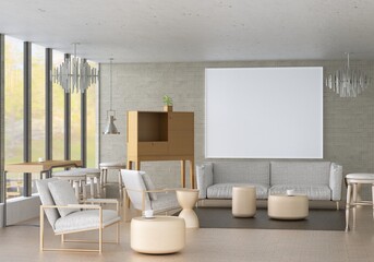 3D illustration Mockup photo frame in living room rendering