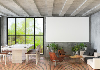 3D illustration Mockup photo frame in living room rendering