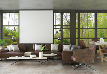 3D illustration Mockup photo frame in living room rendering