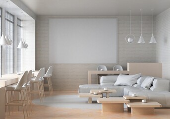 3D illustration Mockup photo frame in living room rendering
