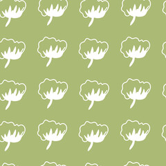 Seamless vector pattern with Christmas botanicals in white line on sage green background.Winter,floral,holiday print in doodle style hand drawn.Designs for textile,wrapping paper,fabric,scrapbooking.