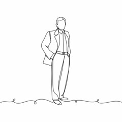 Vector continuous one single line drawing icon of businessman in silhouette on a white background. Linear stylized.