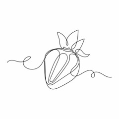 Vector continuous one single line drawing icon of strawberry in silhouette on a white background. Linear stylized.