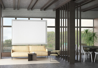 3D illustration Mockup photo frame in living room rendering