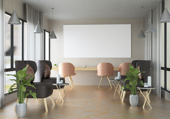 3D illustration Mockup photo frame in restaurant endering